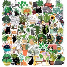 Set Stickers 50 Unidades Plantas De Interior Gatito Naranja